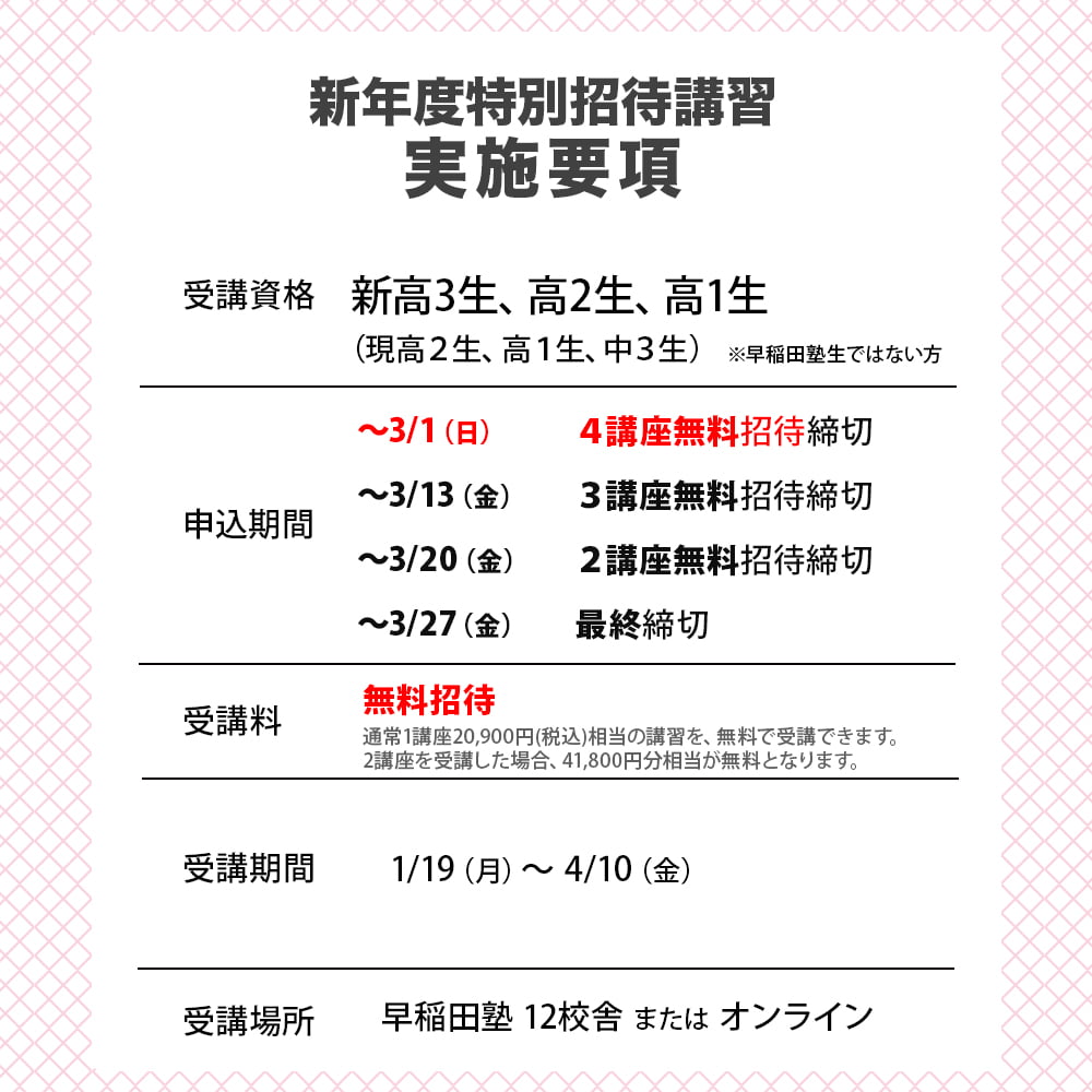 新年度特別招待講習 実施要項