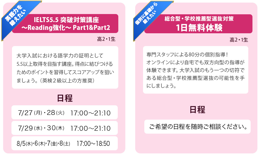 IELTS5.5、1日無料体験 対策講座